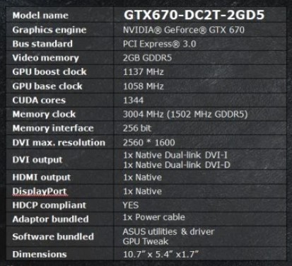 ASUS GTX GeForce 670 DirectCU II